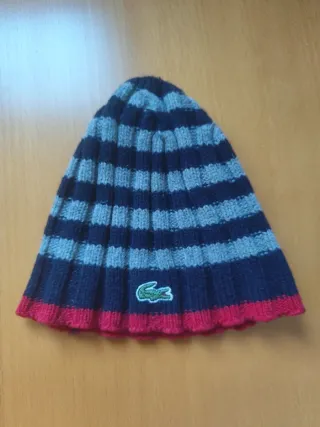 Gorro niño Lacoste rayas azul y gris