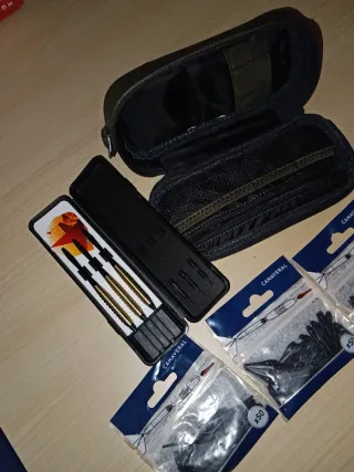 Dardos, estuche y puntas Sin usar.
