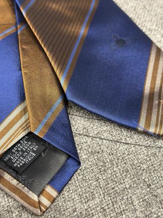 Cravatta Seta Blu Marrone Righe