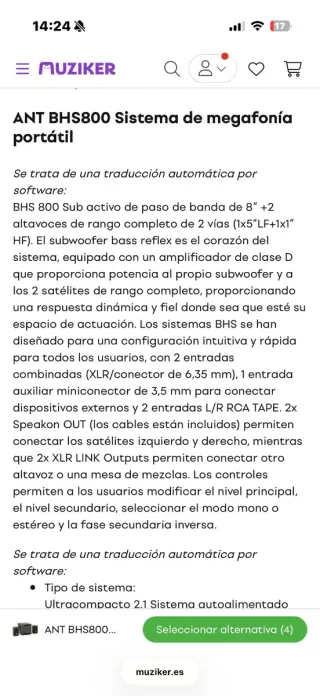 Equipo Sonido BHS 800: 2 Monitores + Subwoofer