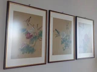 Set 3 Quadri Uccelli e Fiori