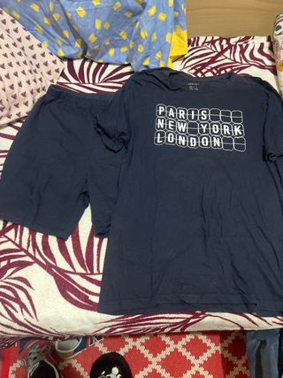 Pijama corto hombre azul y blanco