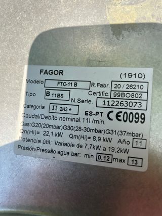 Calentador de gas Fagor Supercompact (Butano)