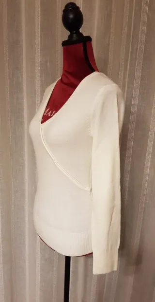 Jersey blanco cruzado mezcla cachemir