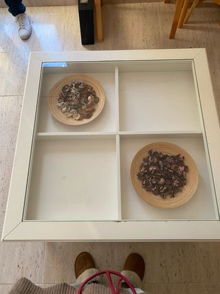 Mesa auxiliar cristal y madera