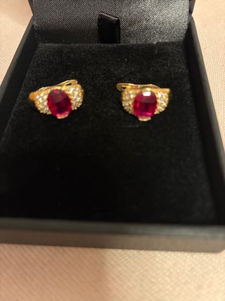 Pendientes Oro 18k con Rubí y circonitas