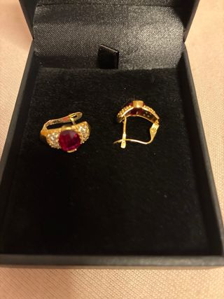 Pendientes Oro 18k con Rubí y circonitas