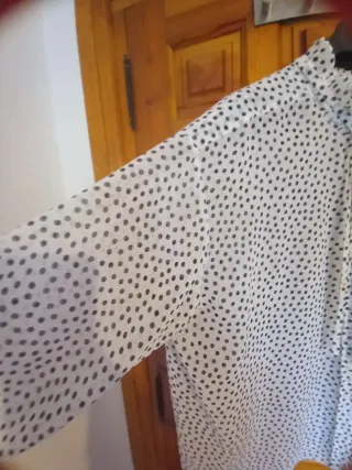 Blusa Zara lunares con volante todo  cuello .