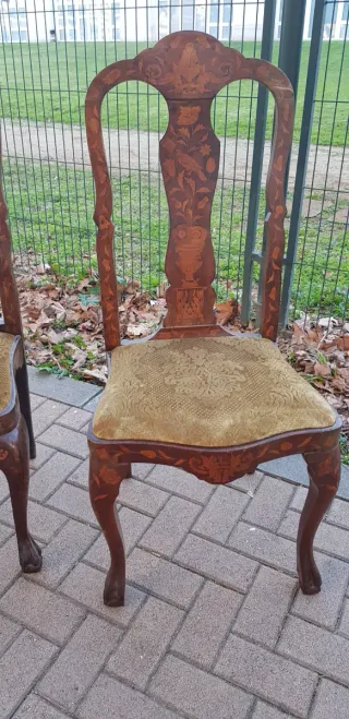 Pareja Sillas Isabelinas Marquetería Bowman Brothe