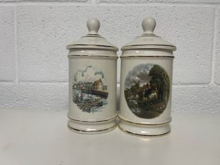 2 Tarros Cerámica Dibujo 2 Caras