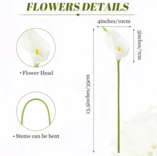 20 Flores Artificiales Blancas y Verdes