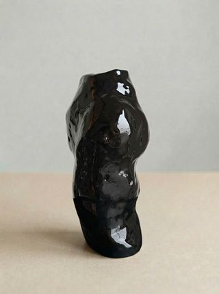 Vaso nero in ceramica fatto a mano, pezzo unico