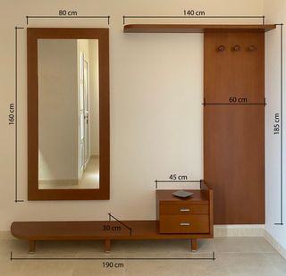 Recibidor madera maciza con espejo