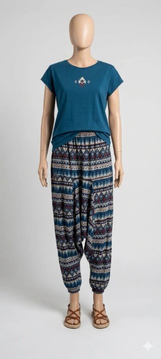 Pantalón harén estampado multicolor