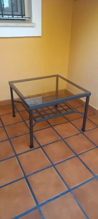 Mesa centro forja y cristal