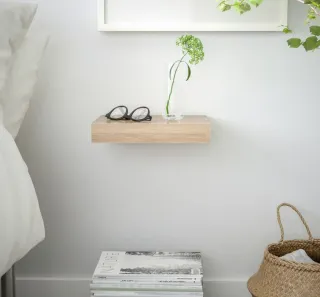 Estantería flotante de madera y cristal 30x26