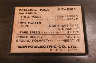 Radio Coche Sanyo FT-821 Vintage Años 70