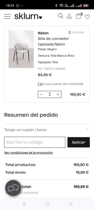 Pack 2 sillas Nalon tapizada