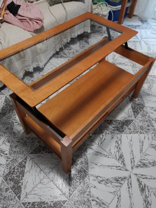 Mesa de centro elevable cristal y madera