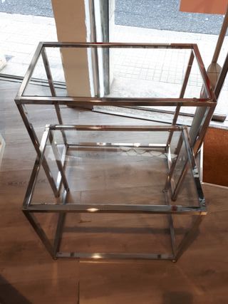 Mesas auxiliares cristal y acero inoxidable