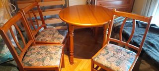 Mesa extensible redonda madera + 3 sillas