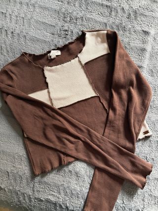 Jersey patchwork marrón y beige