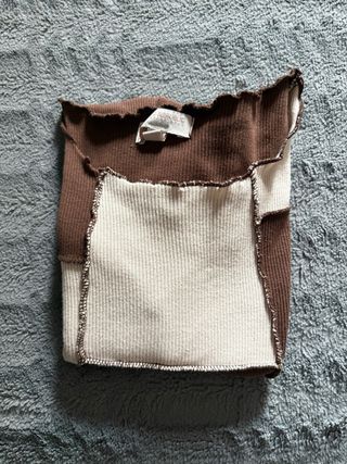 Jersey patchwork marrón y beige