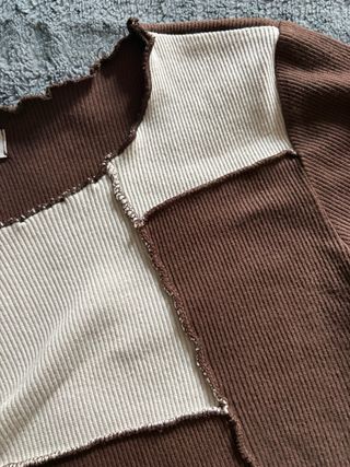 Jersey patchwork marrón y beige