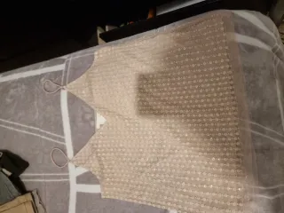 Top lentejuelas beige/dorado talla única