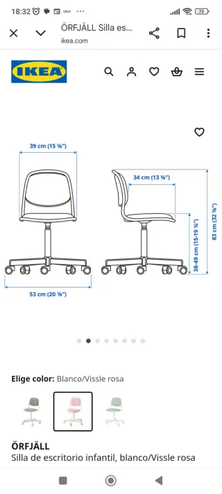 Silla de escritorio infantil rosa