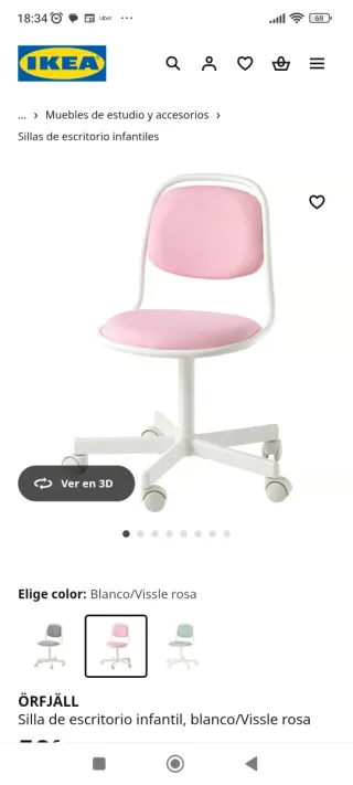 Silla de escritorio infantil rosa