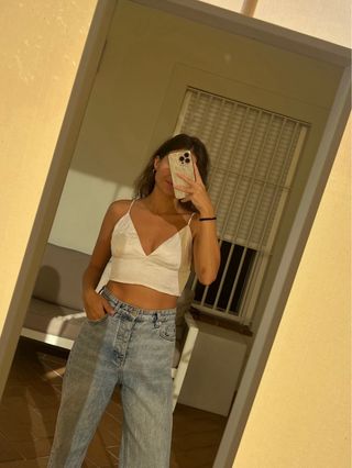 Top satén blanco Zara