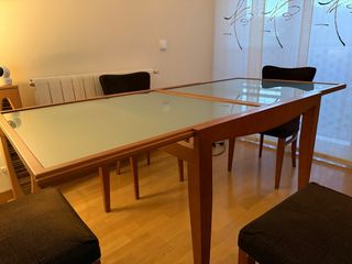 Mesa comedor extensible madera y cristal