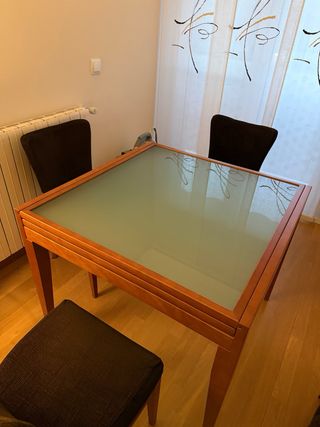 Mesa comedor extensible madera y cristal