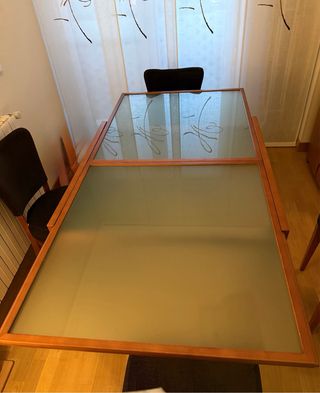 Mesa comedor extensible madera y cristal