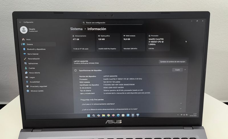 Portátil 15.6" Asus F515JA i7 10ª 512GB x 16GB afbeelding 6