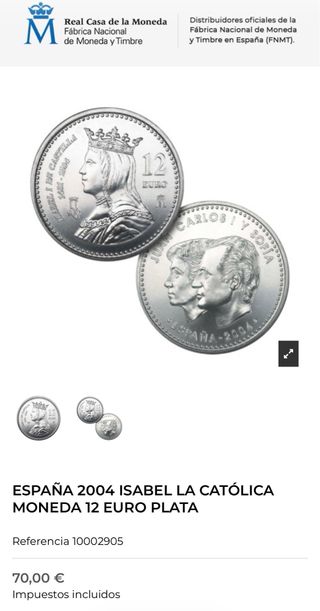Moneda 12 euros plata Isabel la Católica