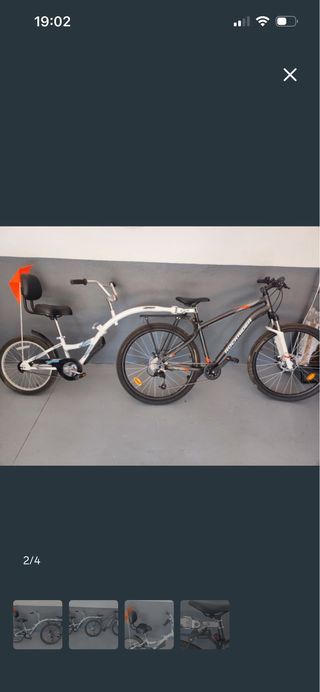 Bicicleta tándem infantil con remolque