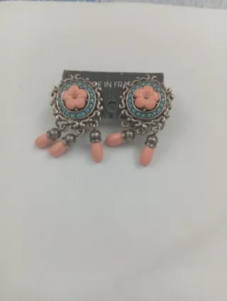 Pendientes flor rosa y turquesa