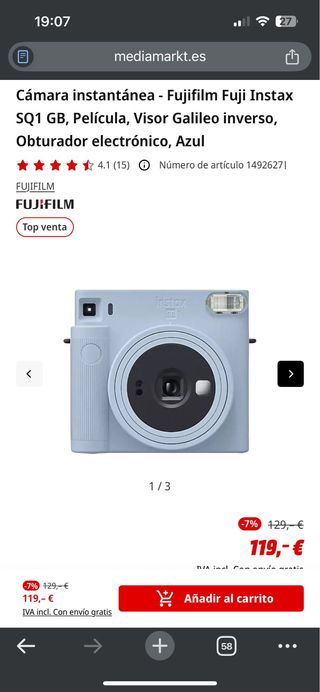 Cámara Instax SQ1 + funda