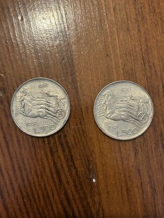 2 Monedas 500 Liras Italianas Plata 1961
