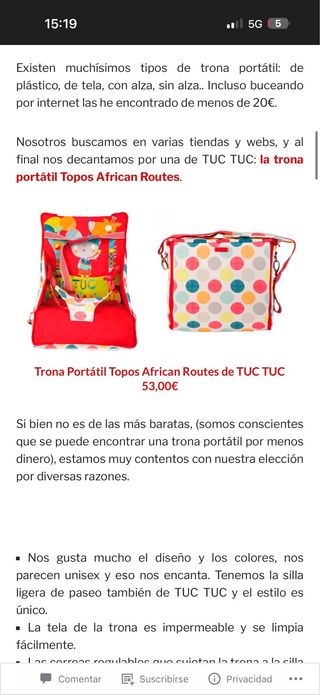 Trona portátil Tuc Tuc como nueva