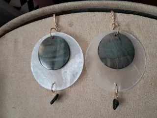 Pendientes Boho Nácar Blanco y Negro con Obsidiana