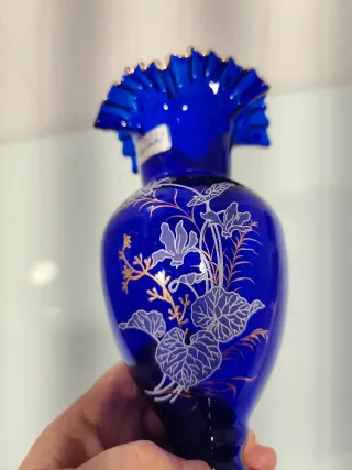 Jarrón Cristalex Azul de bohemia con Bordes Dorado