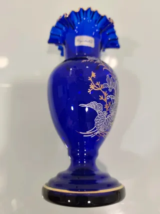 Jarrón Cristalex Azul de bohemia con Bordes Dorado