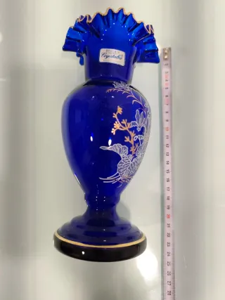Jarrón Cristalex Azul de bohemia con Bordes Dorado