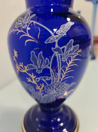 Jarrón Cristalex Azul de bohemia con Bordes Dorado