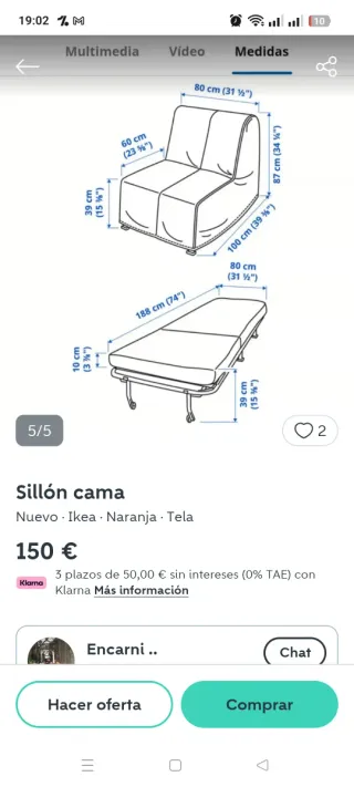 Sillon Cama Ikea Gris Naranja