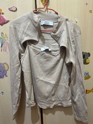 Conjunto Top y Chaqueta Primark Beige Talla S