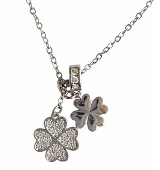 Colgante Doble Trébol Suerte Plata